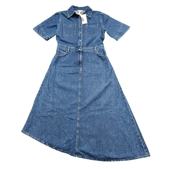 NWT ALIGNE Anthropologie Mateo Asymmetrical Denim Midi Shirt Dress Size 6 - Picture 2 of 7